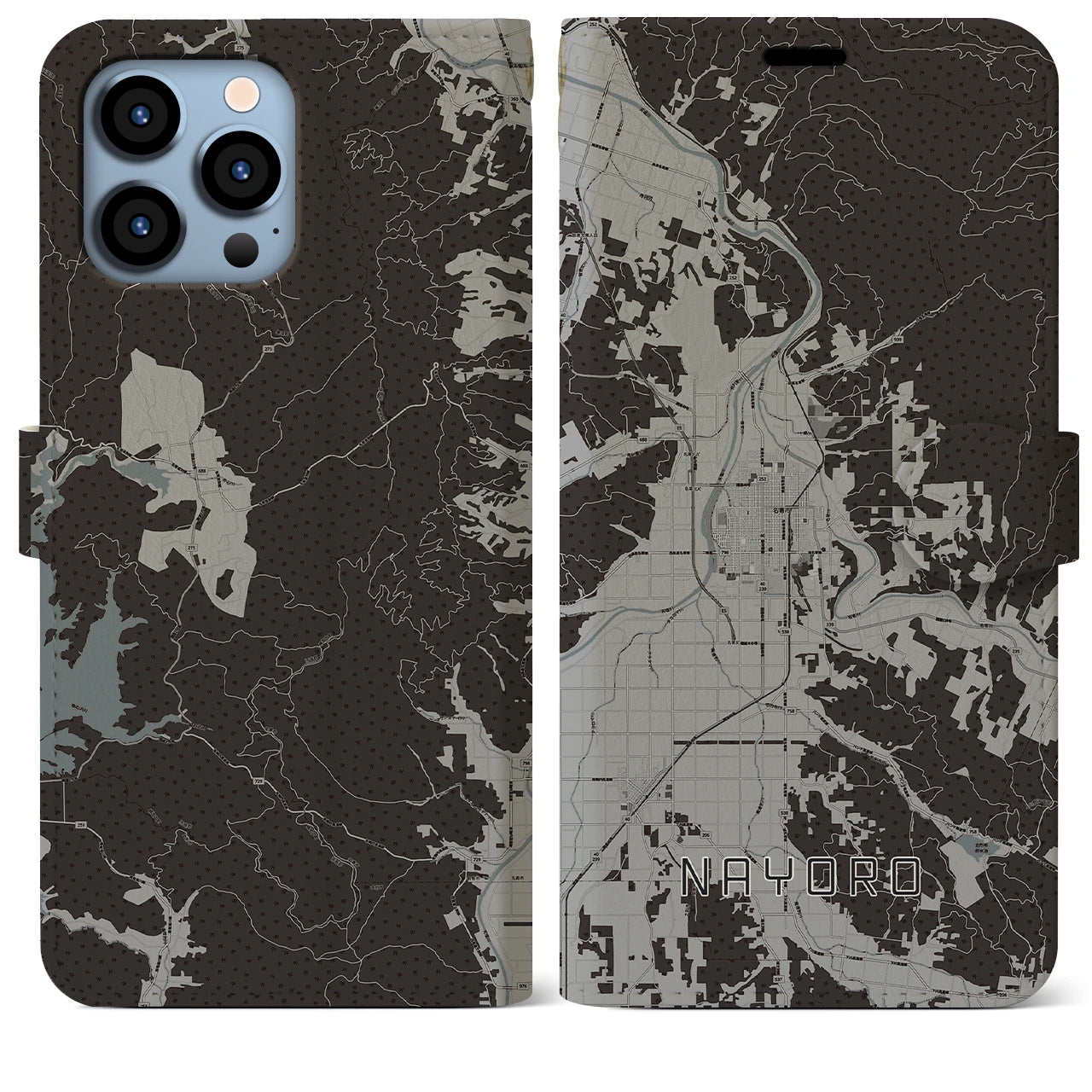 【名寄(北海道)】地図柄iPhoneケース(手帳タイプ)モノトーン・iPhone 13 Pro Max 用