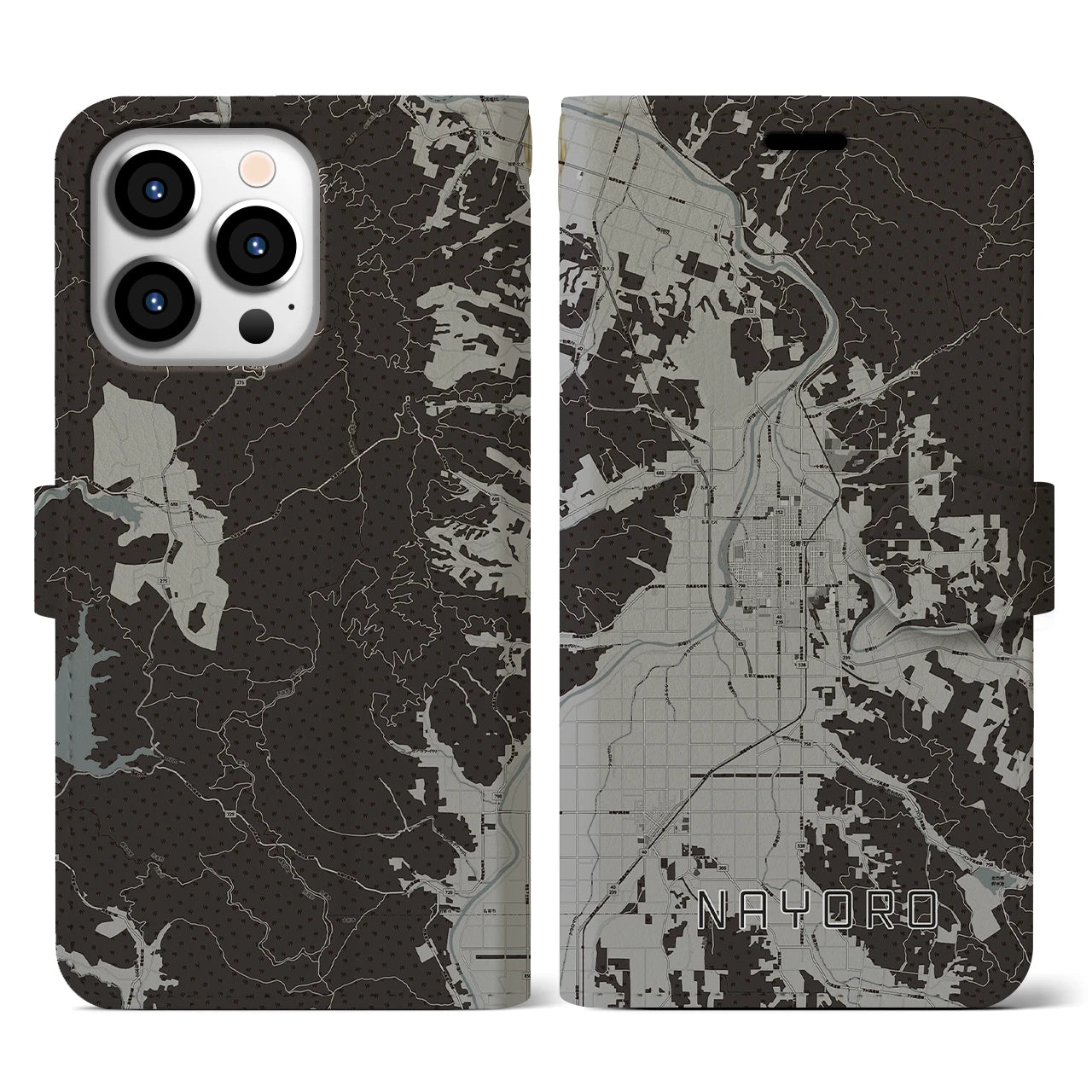 【名寄(北海道)】地図柄iPhoneケース(手帳タイプ)モノトーン・iPhone 13 Pro 用