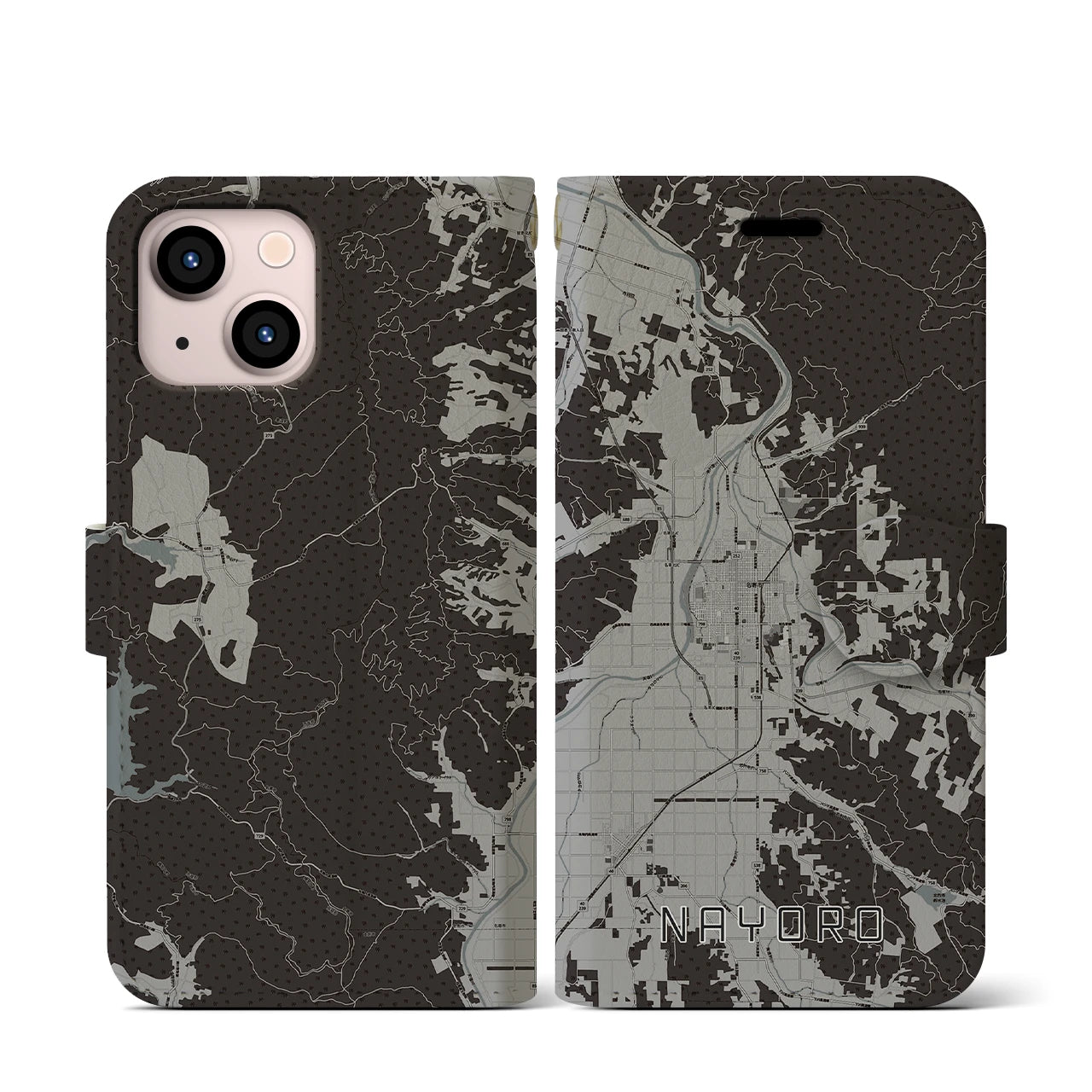 【名寄(北海道)】地図柄iPhoneケース(手帳タイプ)モノトーン・iPhone 13 mini 用