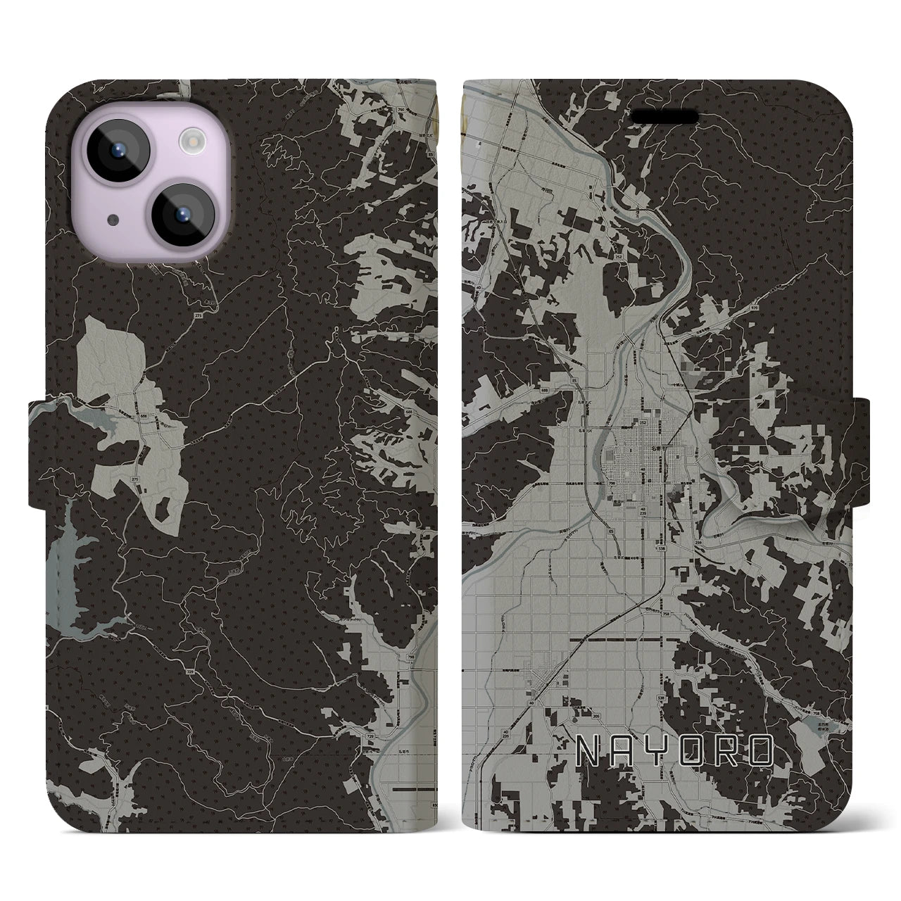 【名寄(北海道)】地図柄iPhoneケース(手帳タイプ)モノトーン・iPhone 14 用