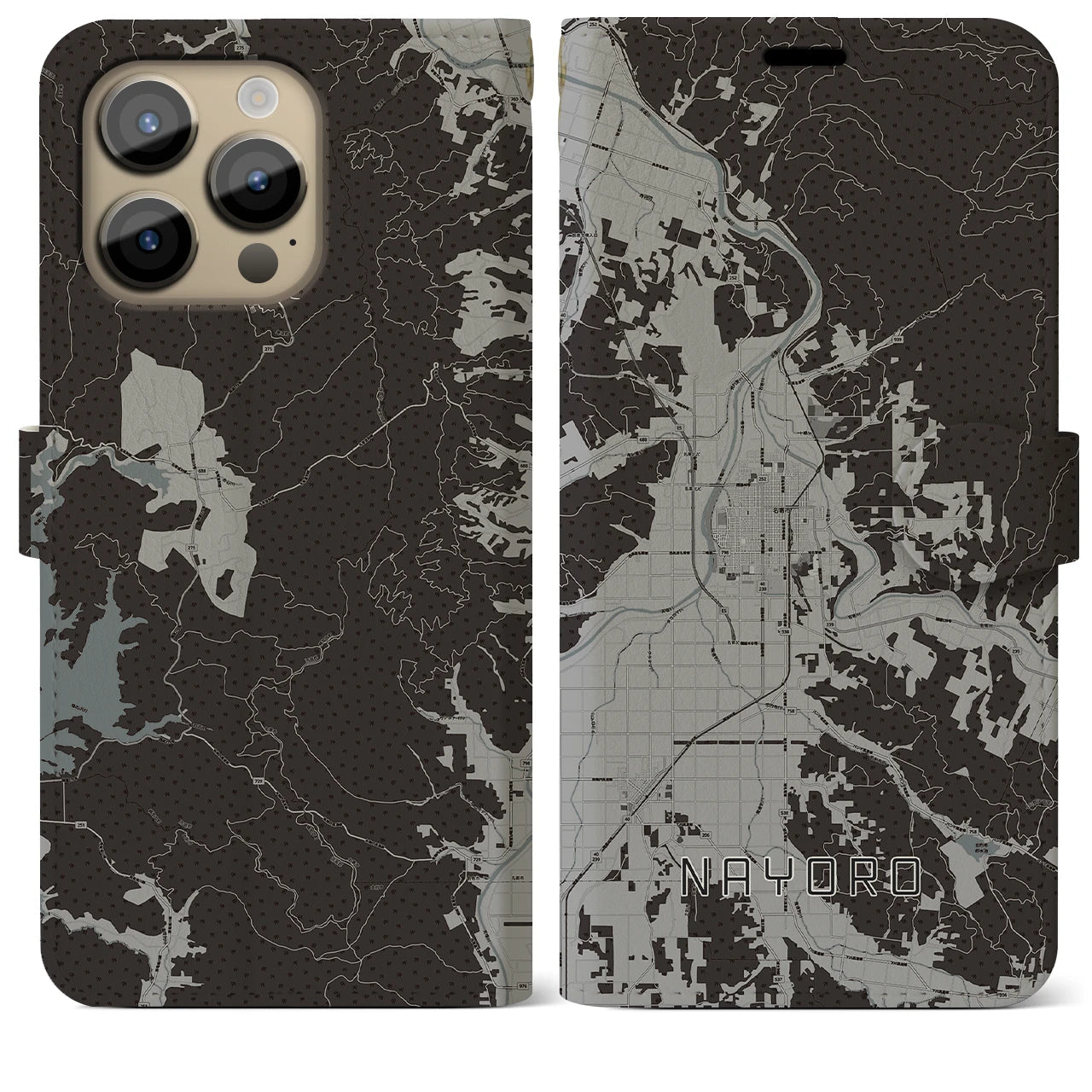 【名寄(北海道)】地図柄iPhoneケース(手帳タイプ)モノトーン・iPhone 14 Pro Max 用