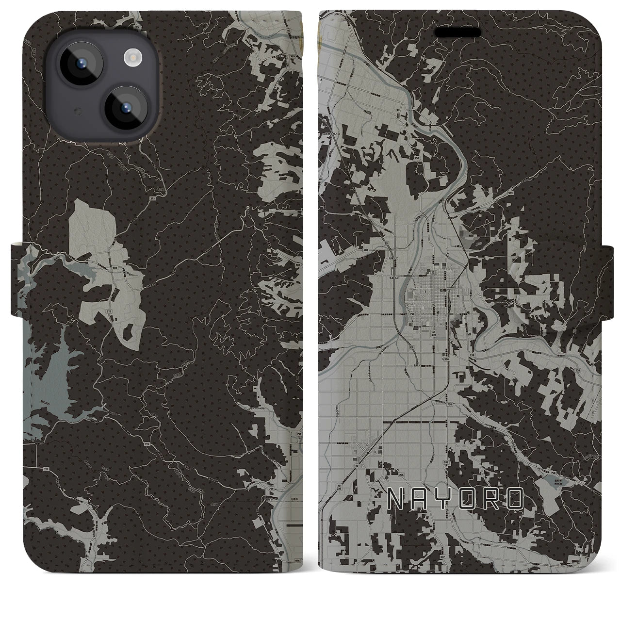 【名寄(北海道)】地図柄iPhoneケース(手帳タイプ)モノトーン・iPhone 14 Plus 用