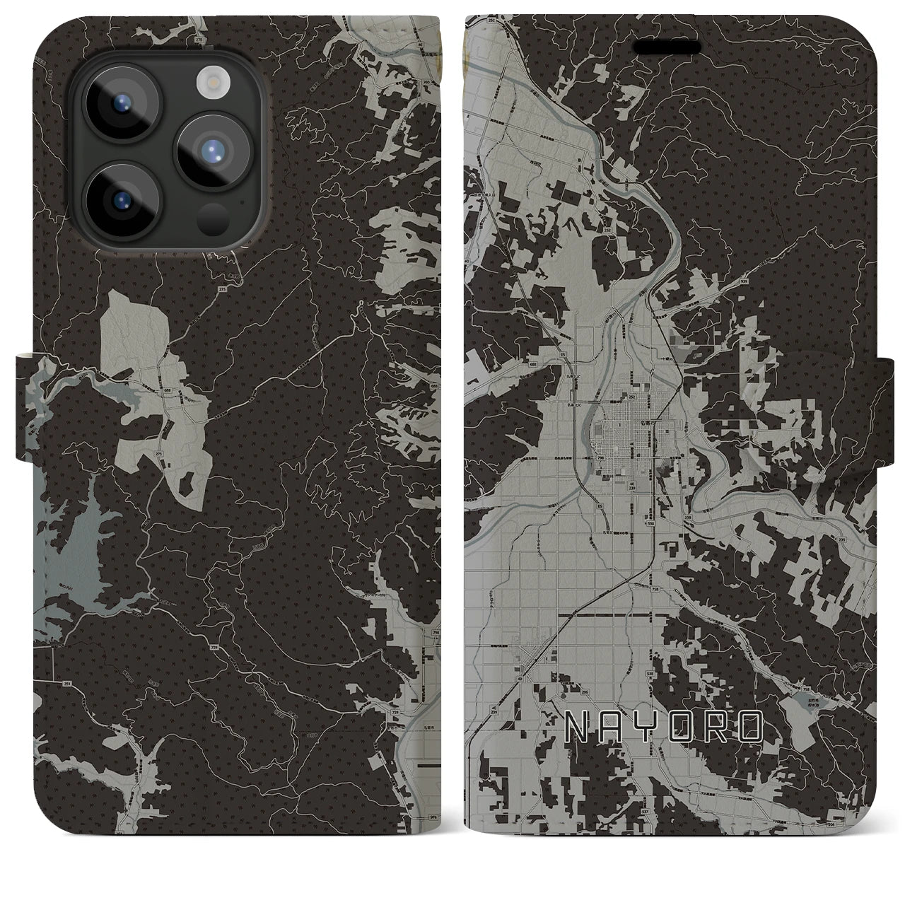 【名寄(北海道)】地図柄iPhoneケース(手帳タイプ)モノトーン・iPhone 15 Pro Max 用