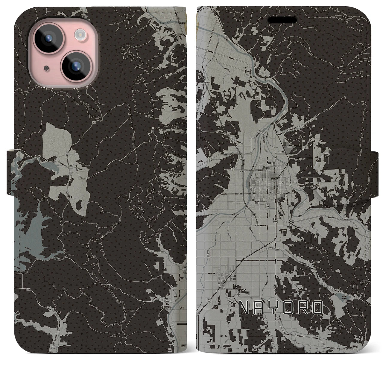 【名寄(北海道)】地図柄iPhoneケース(手帳タイプ)モノトーン・iPhone 15 Plus 用