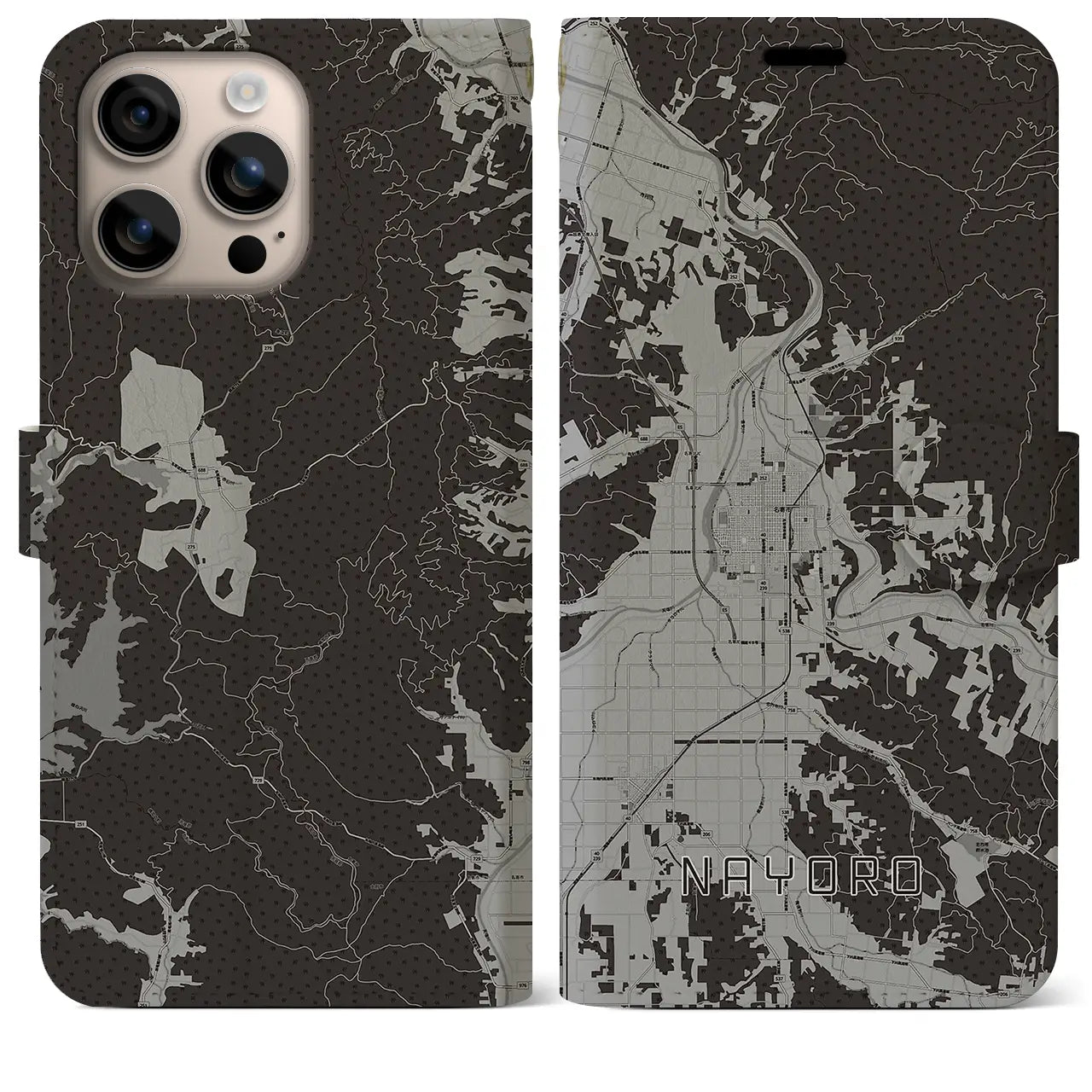 【名寄(北海道)】地図柄iPhoneケース(手帳タイプ)モノトーン・iPhone 16 Plus 用