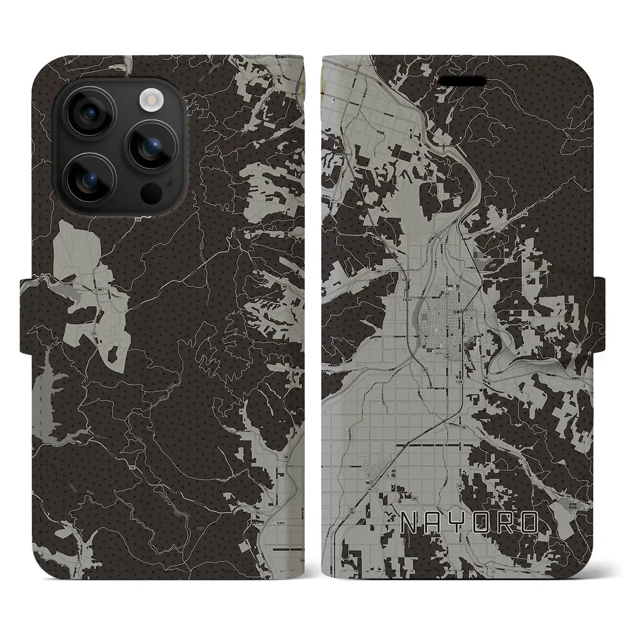 【名寄(北海道)】地図柄iPhoneケース(手帳タイプ)モノトーン・iPhone 16 用