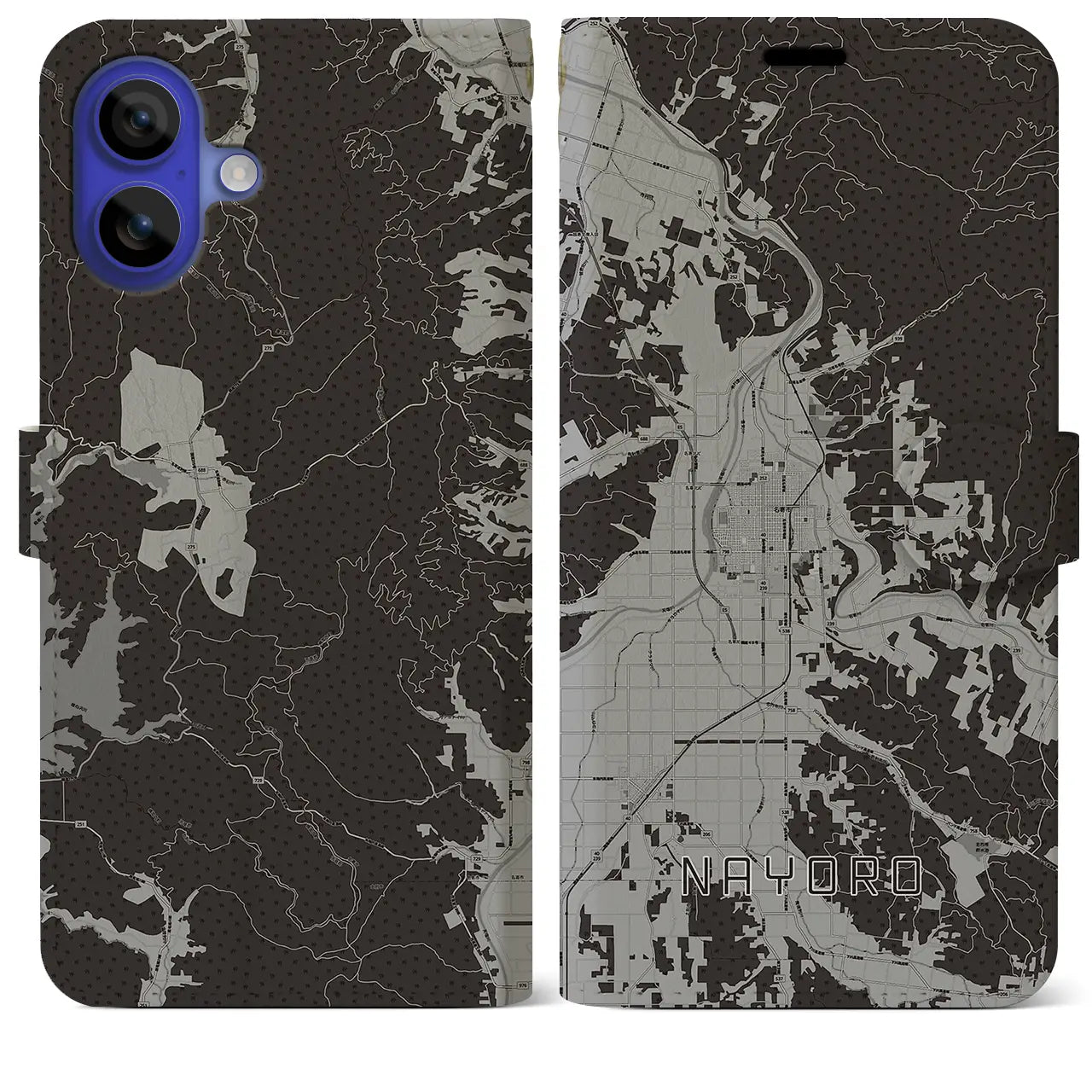 【名寄(北海道)】地図柄iPhoneケース(手帳タイプ)モノトーン・iPhone 16 Pro Max 用