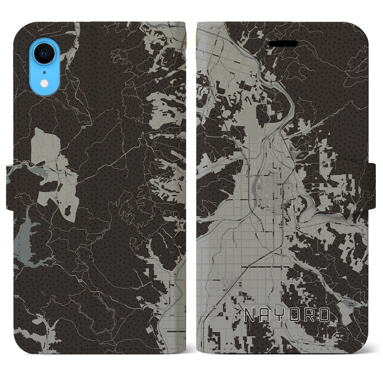 【名寄(北海道)】地図柄iPhoneケース(手帳タイプ)モノトーン・iPhone XR 用