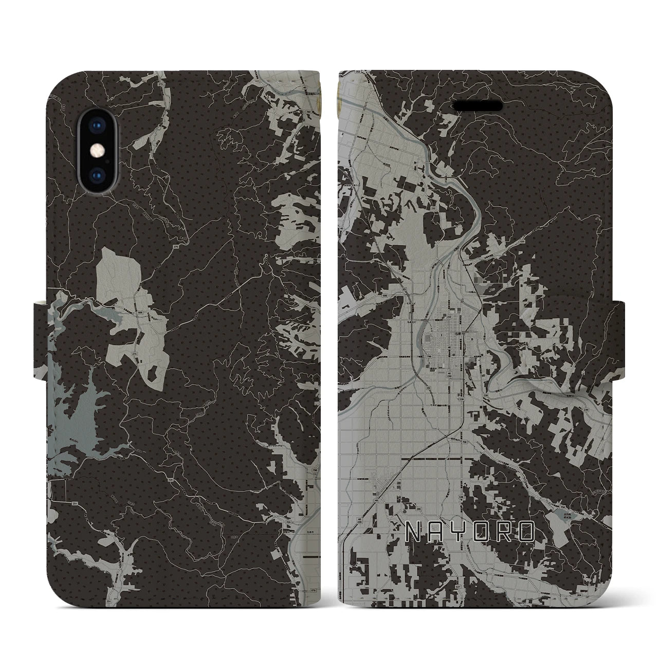【名寄(北海道)】地図柄iPhoneケース(手帳タイプ)モノトーン・iPhone XS / X 用
