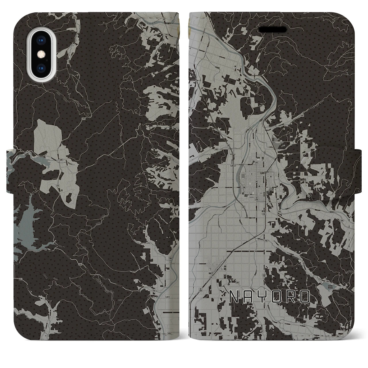 【名寄(北海道)】地図柄iPhoneケース(手帳タイプ)モノトーン・iPhone XS Max 用