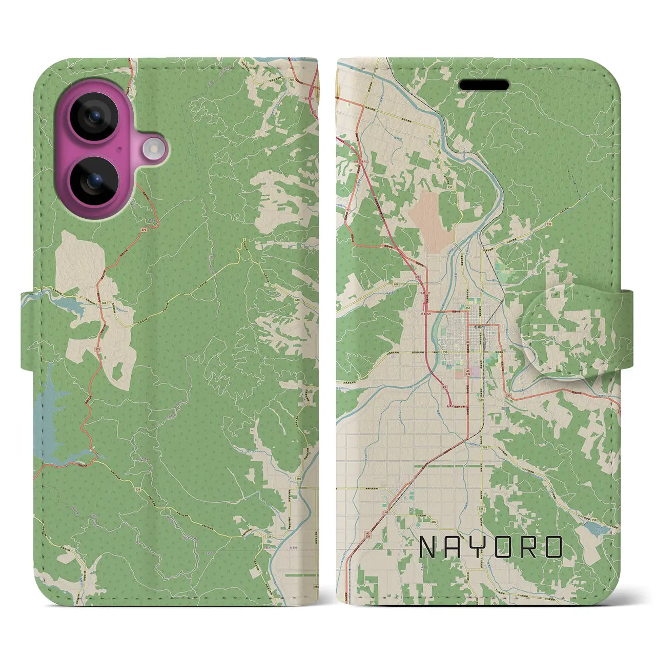【名寄(北海道)】地図柄iPhoneケース(手帳タイプ)ナチュラル・iPhone 16 Pro 用