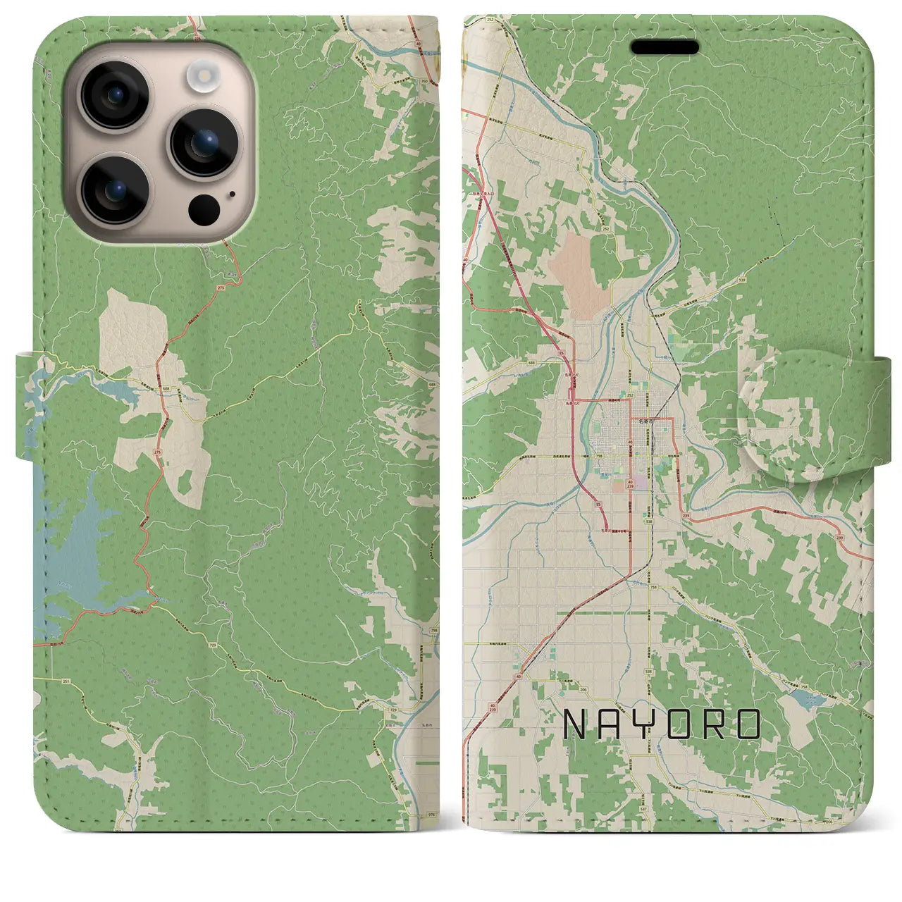 【名寄(北海道)】地図柄iPhoneケース(手帳タイプ)ナチュラル・iPhone 16 Plus 用