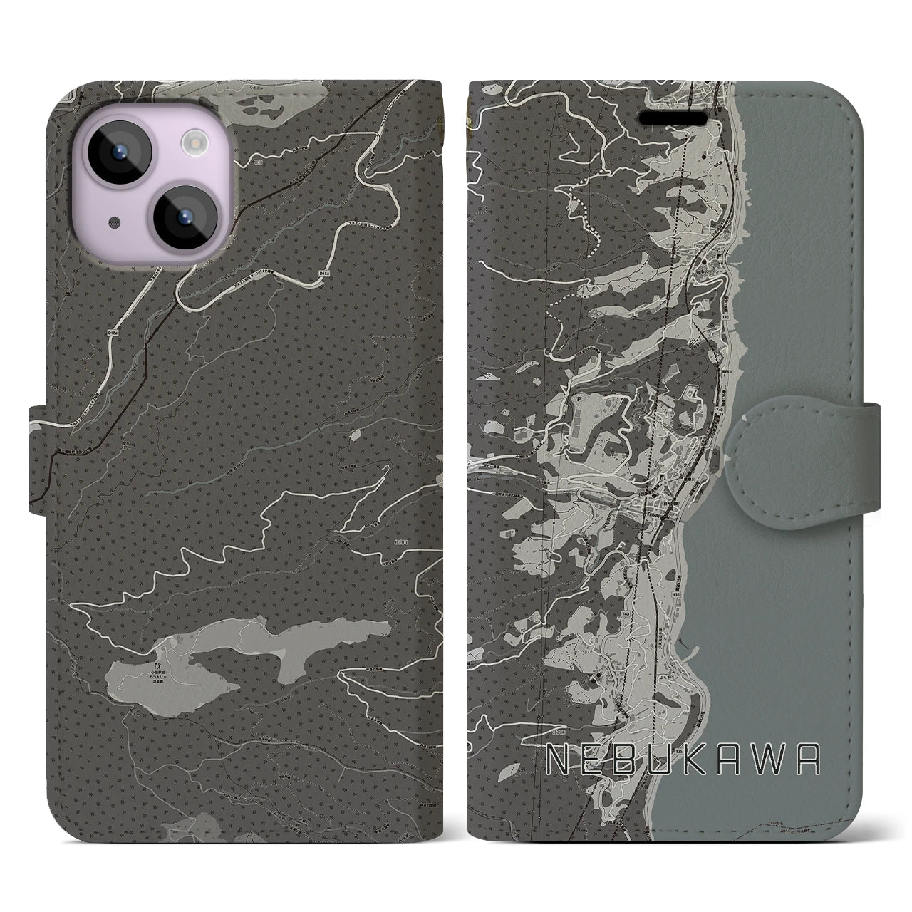 【根府川(神奈川県)】地図柄iPhoneケース(手帳タイプ)モノトーン・iPhone 14 用