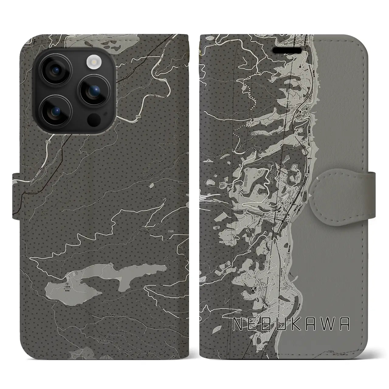 【根府川(神奈川県)】地図柄iPhoneケース(手帳タイプ)モノトーン・iPhone 16 用