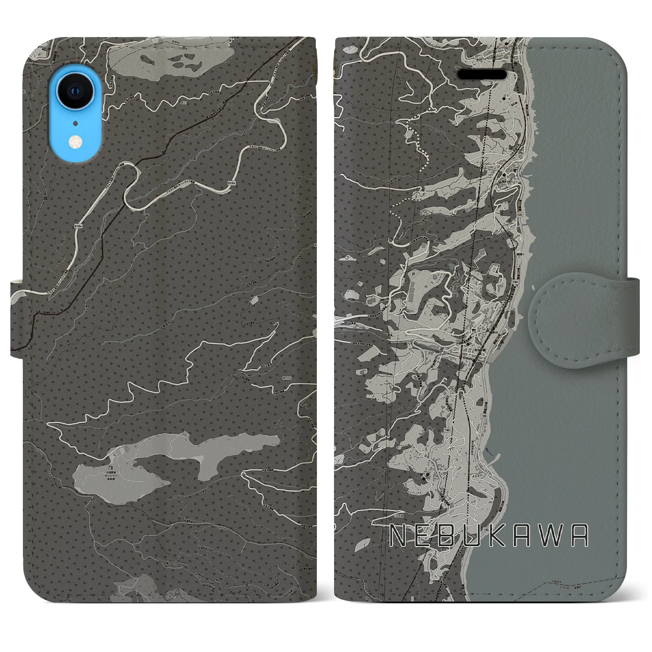 【根府川(神奈川県)】地図柄iPhoneケース(手帳タイプ)モノトーン・iPhone XR 用