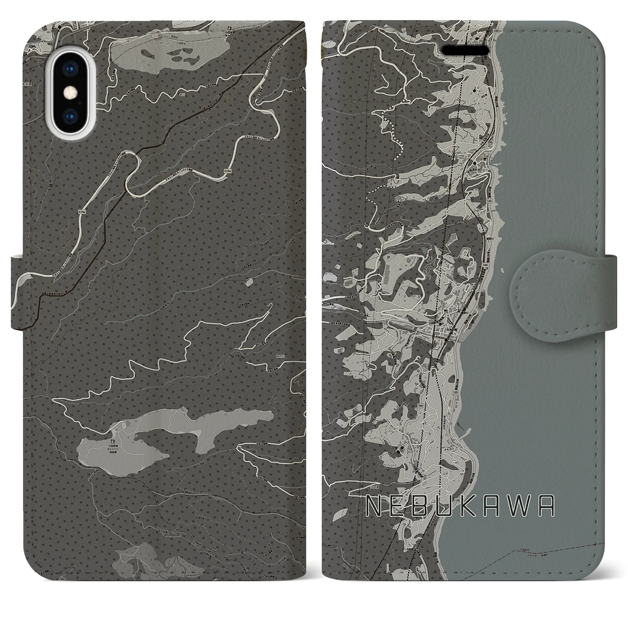 【根府川(神奈川県)】地図柄iPhoneケース(手帳タイプ)モノトーン・iPhone XS Max 用