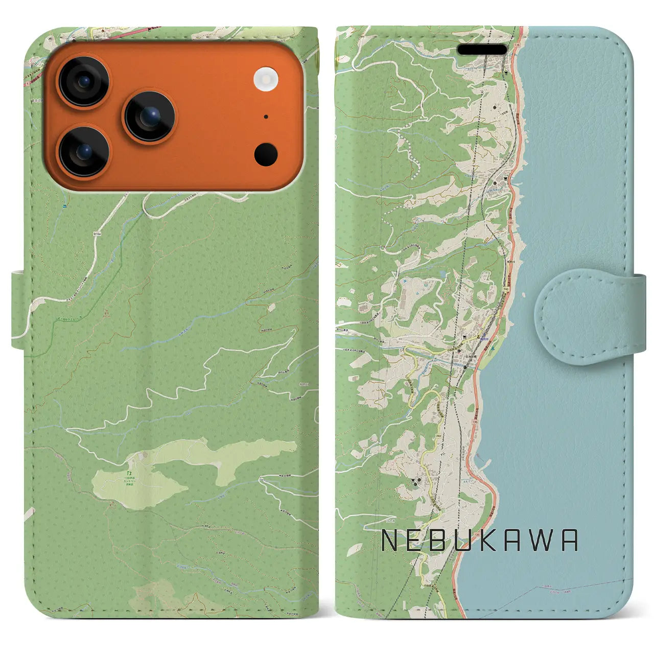 【根府川(神奈川県)】地図柄iPhoneケース(手帳タイプ)モノトーン・iPhone 17 Pro Max 用