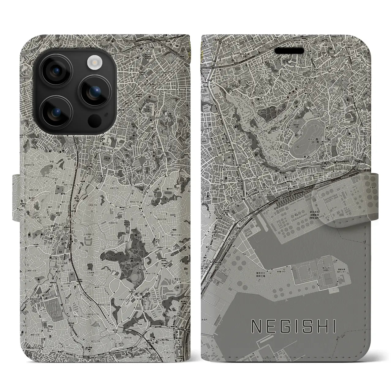 【根岸(神奈川県)】地図柄iPhoneケース(手帳タイプ)