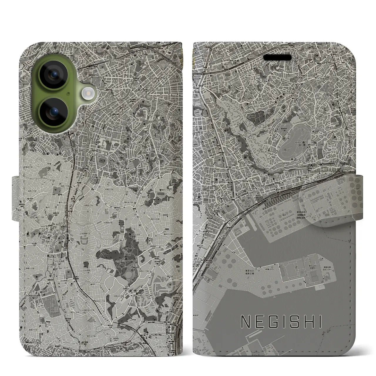 【根岸(神奈川県)】地図柄iPhoneケース(手帳タイプ)