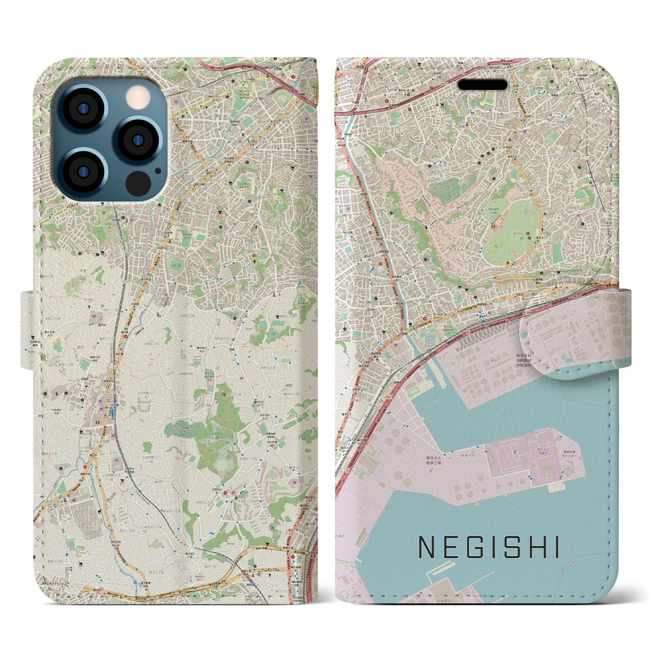 【根岸(神奈川県)】地図柄iPhoneケース(手帳タイプ)