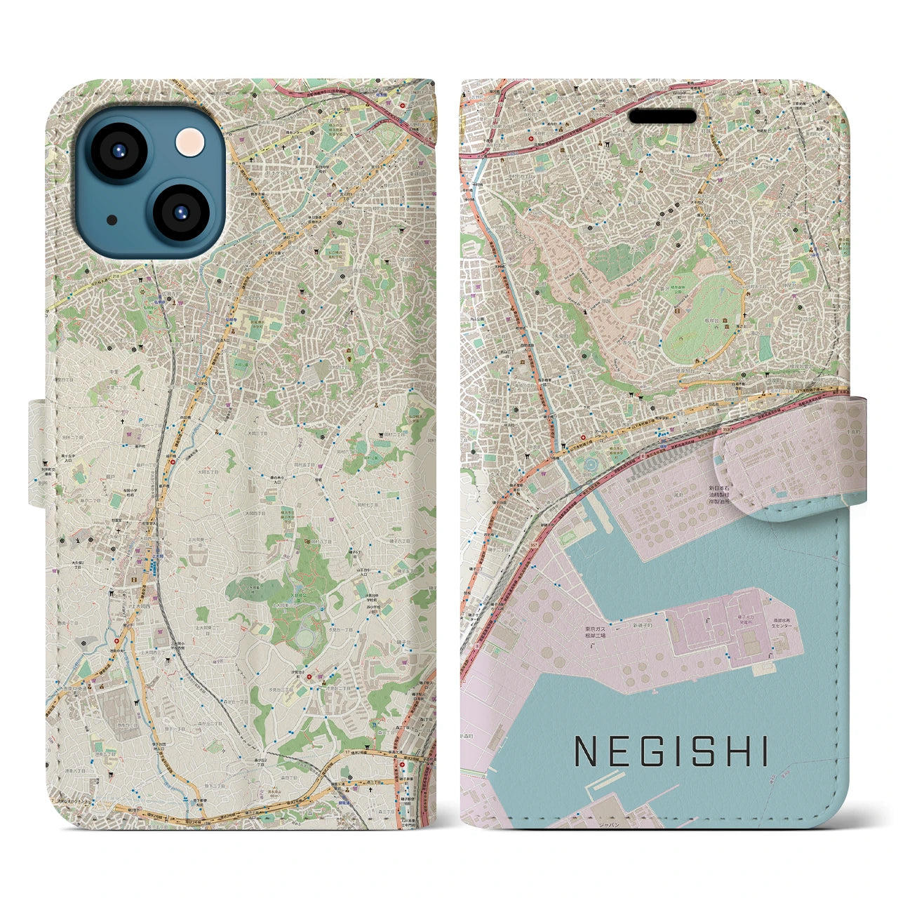 【根岸(神奈川県)】地図柄iPhoneケース(手帳タイプ)