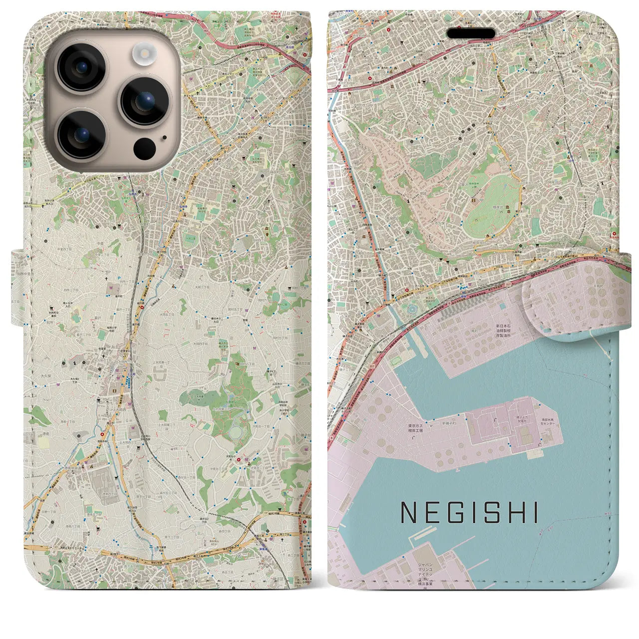 【根岸(神奈川県)】地図柄iPhoneケース(手帳タイプ)