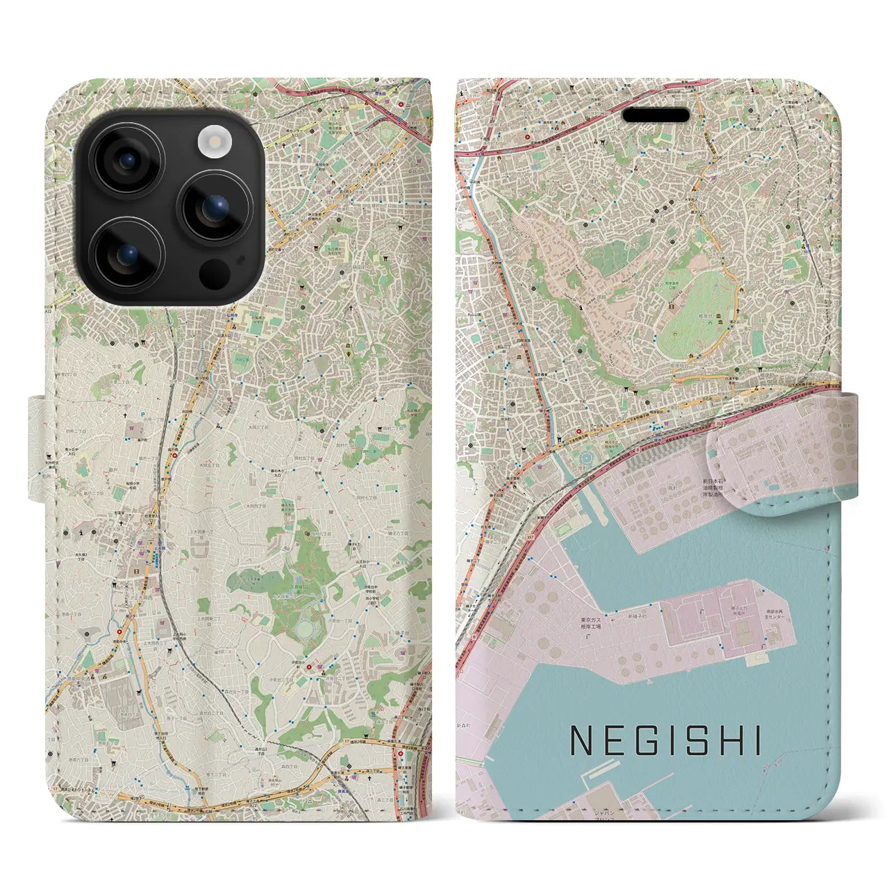 【根岸(神奈川県)】地図柄iPhoneケース(手帳タイプ)ナチュラル・iPhone 16 用