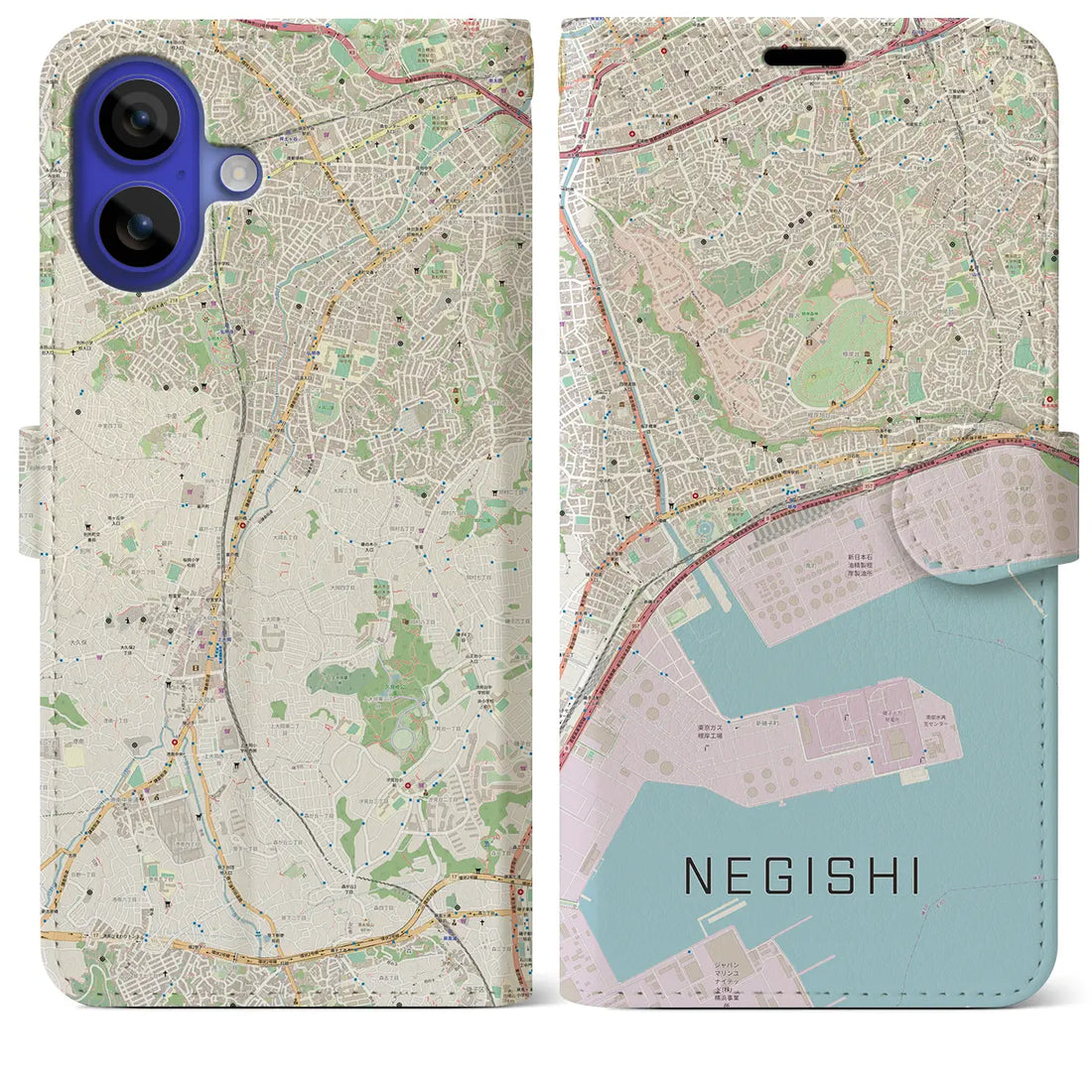 【根岸(神奈川県)】地図柄iPhoneケース(手帳タイプ)ナチュラル・iPhone 16 Pro Max 用