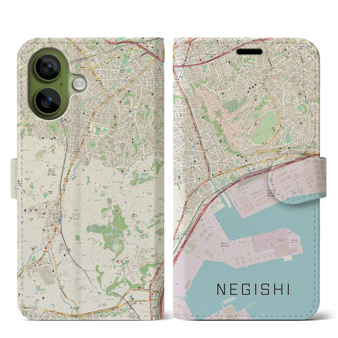 【根岸(神奈川県)】地図柄iPhoneケース(手帳タイプ)