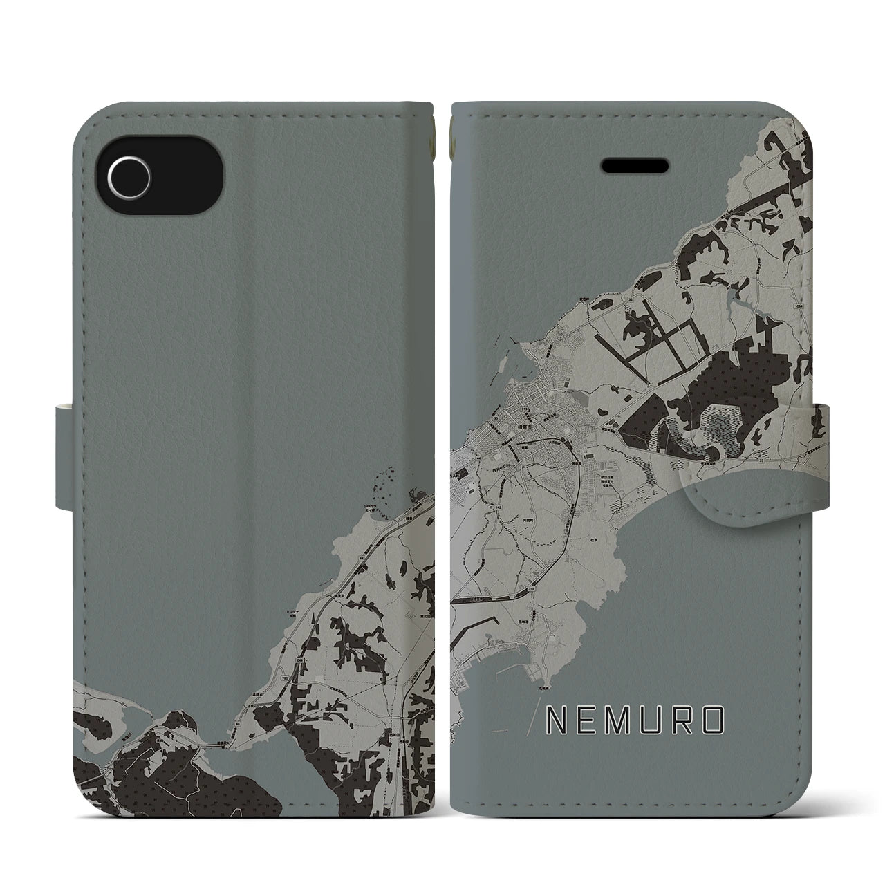 【根室(北海道)】地図柄iPhoneケース(手帳タイプ)モノトーン・iPhone SE(第3 / 第2世代) / 8 / 7 / 6s / 6 用