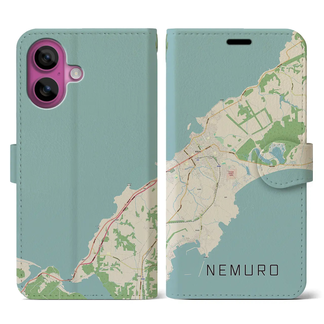 【根室(北海道)】地図柄iPhoneケース(手帳タイプ)ナチュラル・iPhone 16 Pro 用