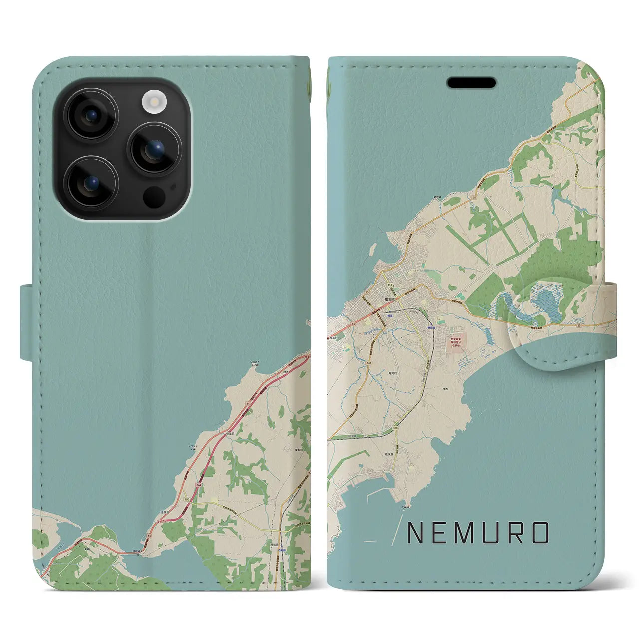 【根室(北海道)】地図柄iPhoneケース(手帳タイプ)ナチュラル・iPhone 16 用