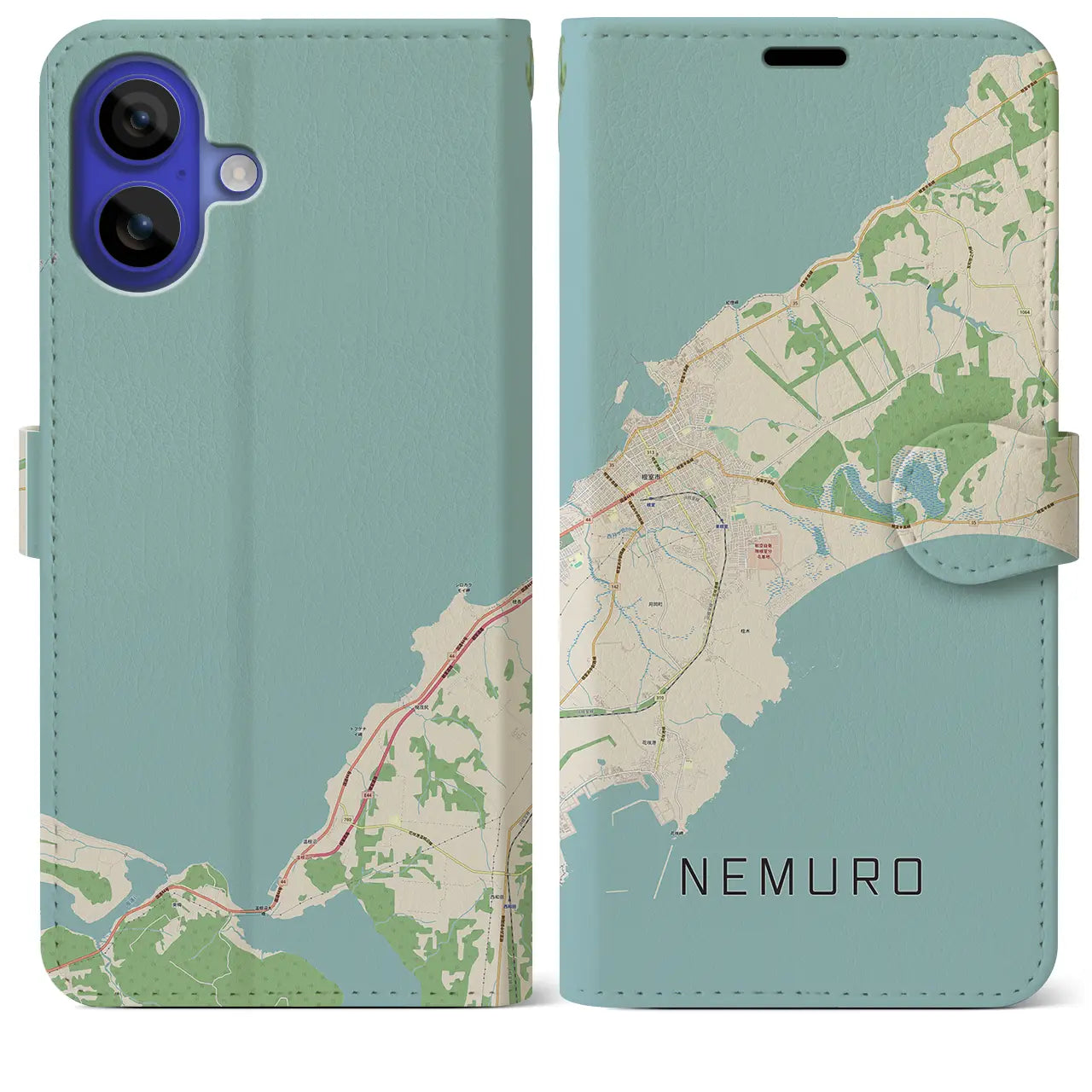 【根室(北海道)】地図柄iPhoneケース(手帳タイプ)ナチュラル・iPhone 16 Pro Max 用