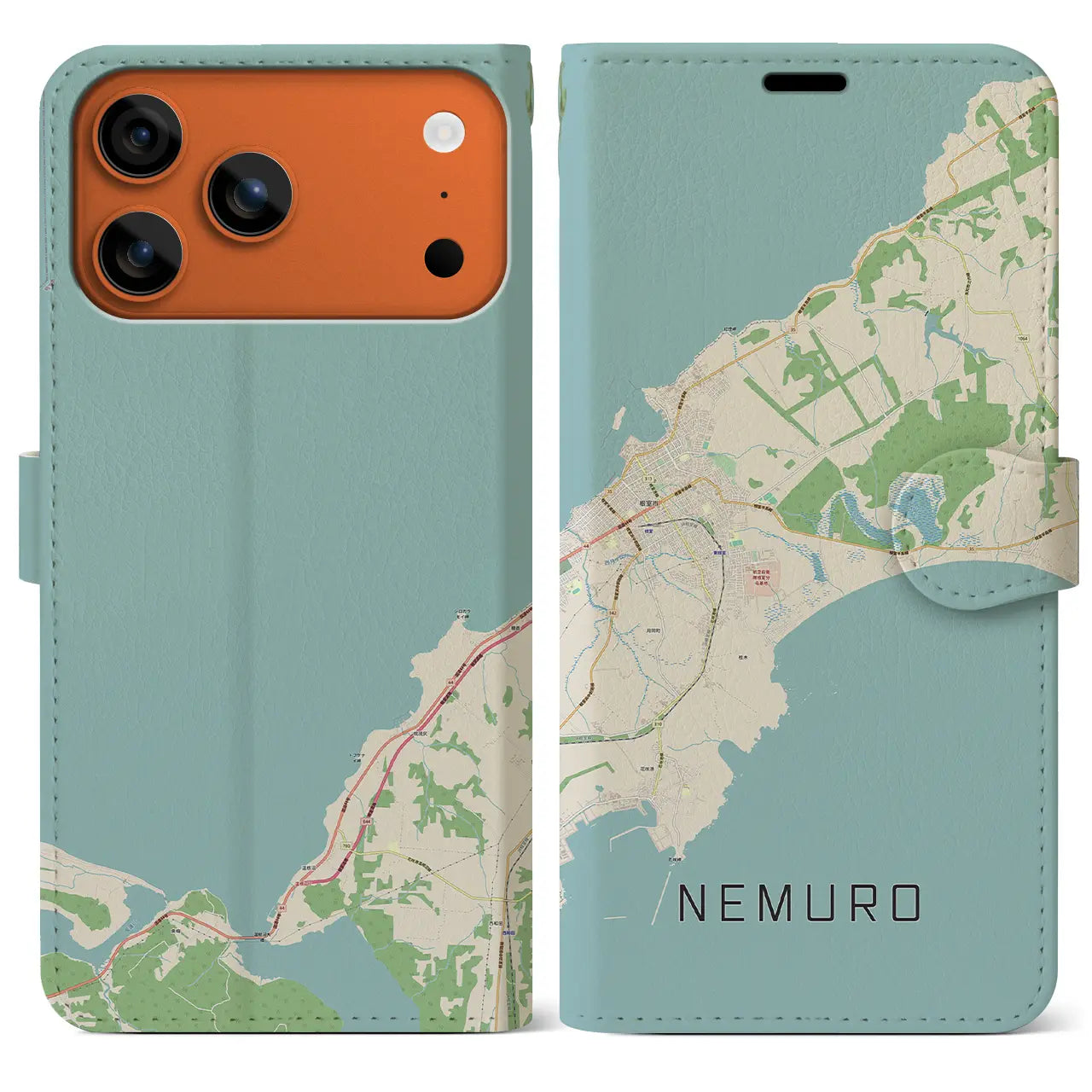 【根室(北海道)】地図柄iPhoneケース(手帳タイプ)ナチュラル・iPhone 17 Pro Max 用