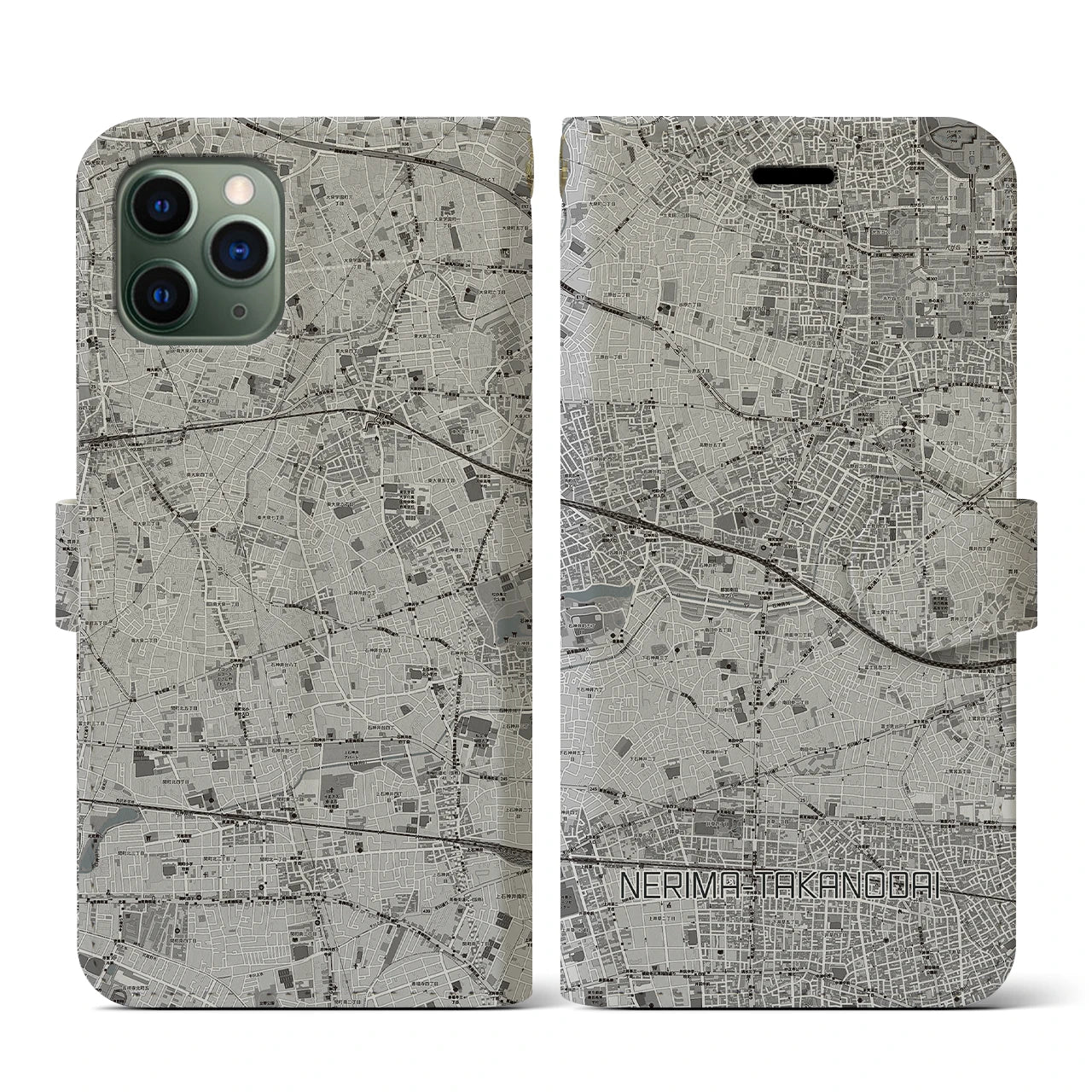 【練馬高野台(東京都)】地図柄iPhoneケース(手帳タイプ)モノトーン・iPhone 11 Pro 用
