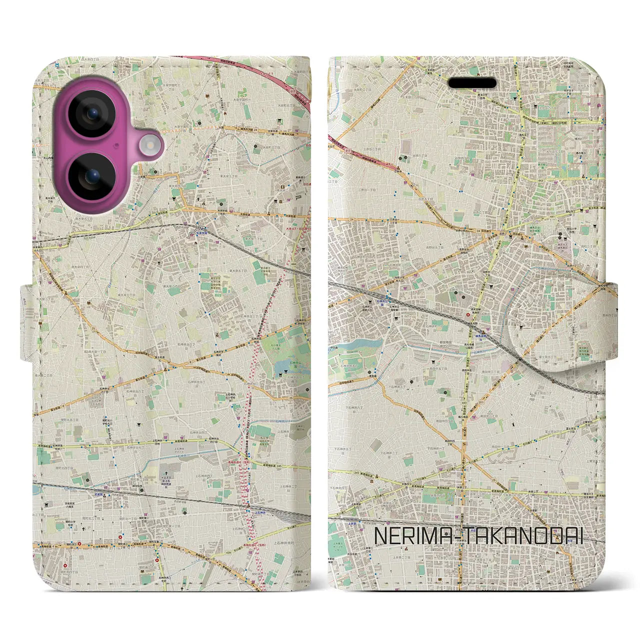 【練馬高野台(東京都)】地図柄iPhoneケース(手帳タイプ)ナチュラル・iPhone 16 Pro 用