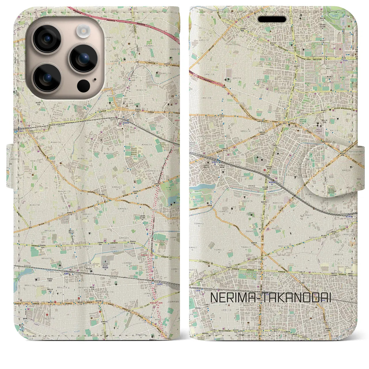 【練馬高野台(東京都)】地図柄iPhoneケース(手帳タイプ)ナチュラル・iPhone 16 Plus 用