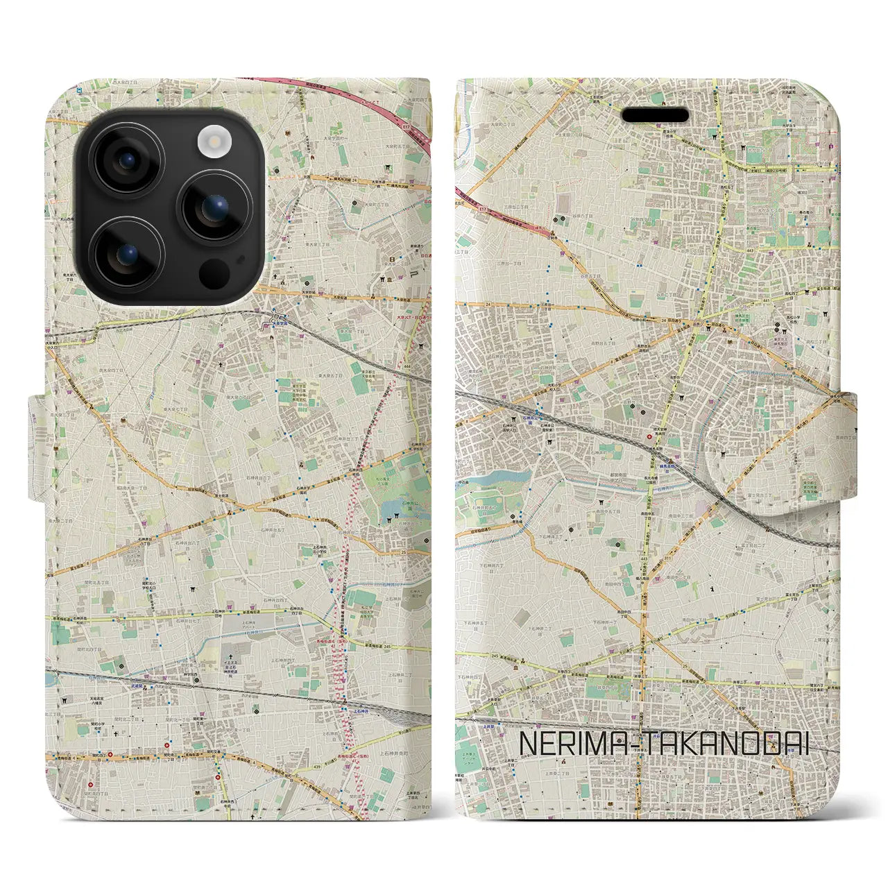 【練馬高野台(東京都)】地図柄iPhoneケース(手帳タイプ)ナチュラル・iPhone 16 用