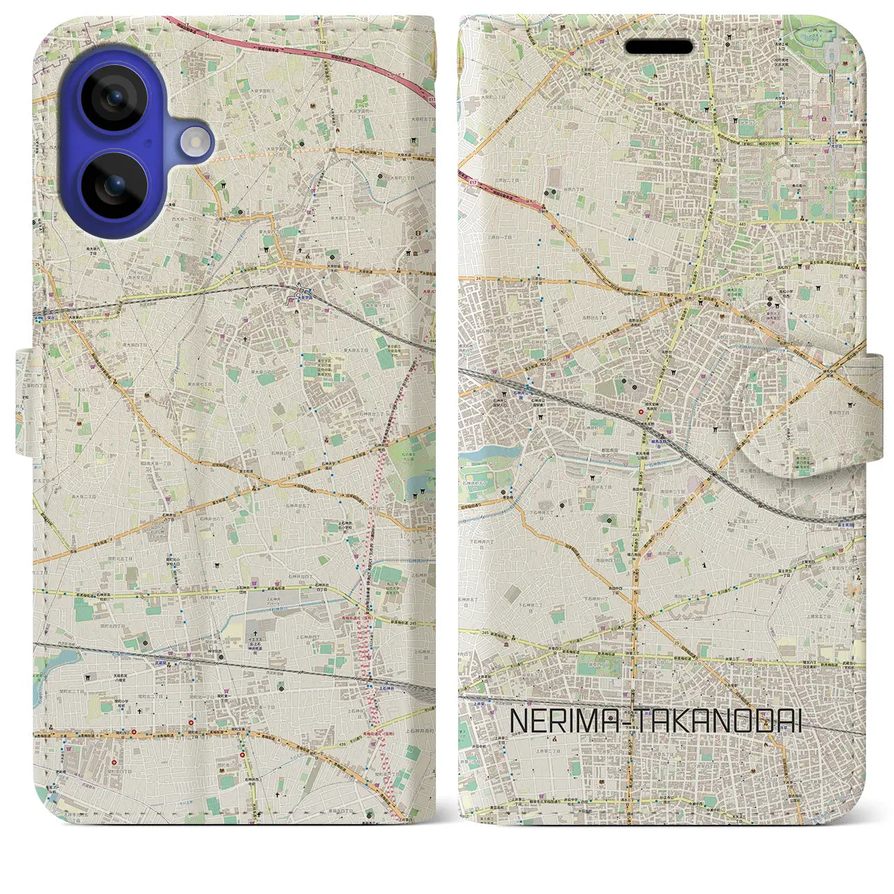 【練馬高野台(東京都)】地図柄iPhoneケース(手帳タイプ)ナチュラル・iPhone 16 Pro Max 用