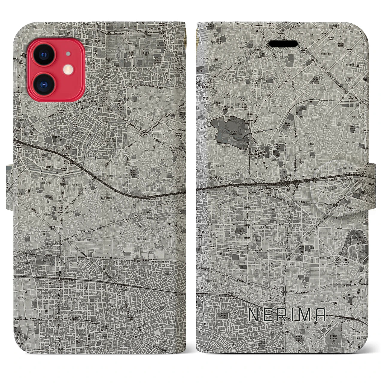 【練馬(東京都)】地図柄iPhoneケース(手帳タイプ)モノトーン・iPhone 11 用