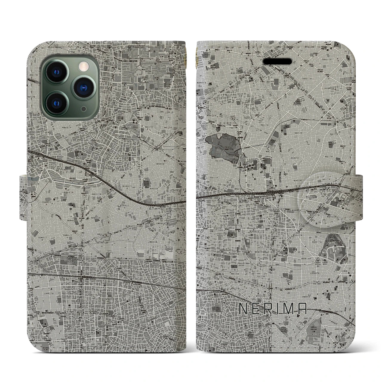 【練馬(東京都)】地図柄iPhoneケース(手帳タイプ)モノトーン・iPhone 11 Pro 用