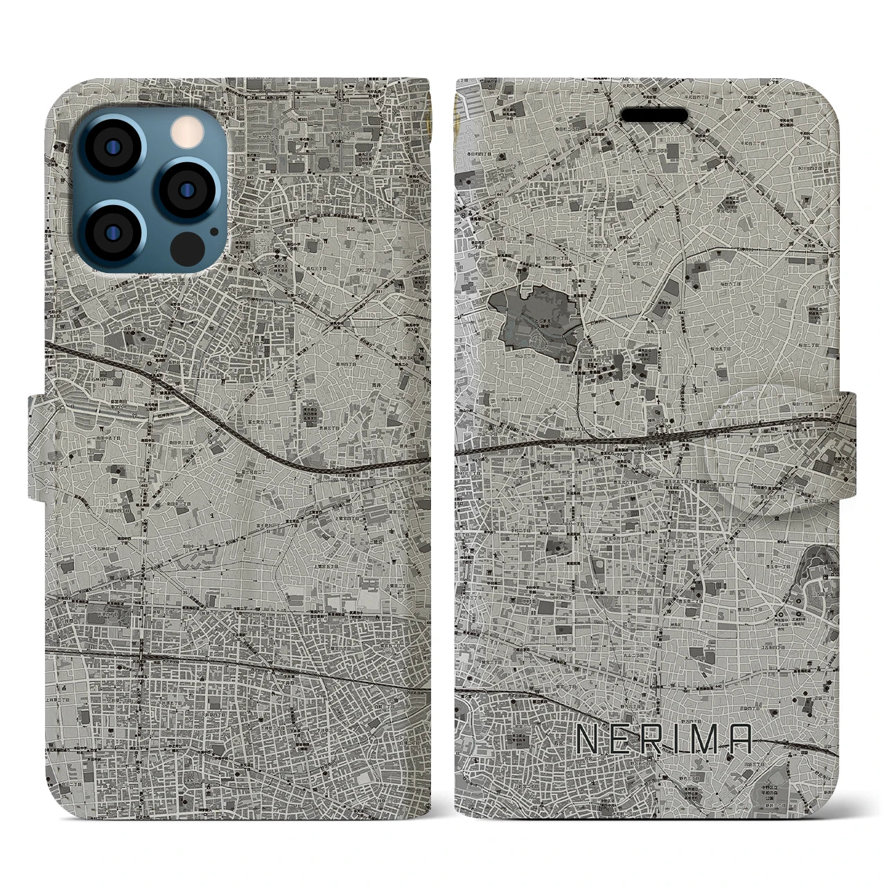 【練馬(東京都)】地図柄iPhoneケース(手帳タイプ)モノトーン・iPhone 12 / 12 Pro 用