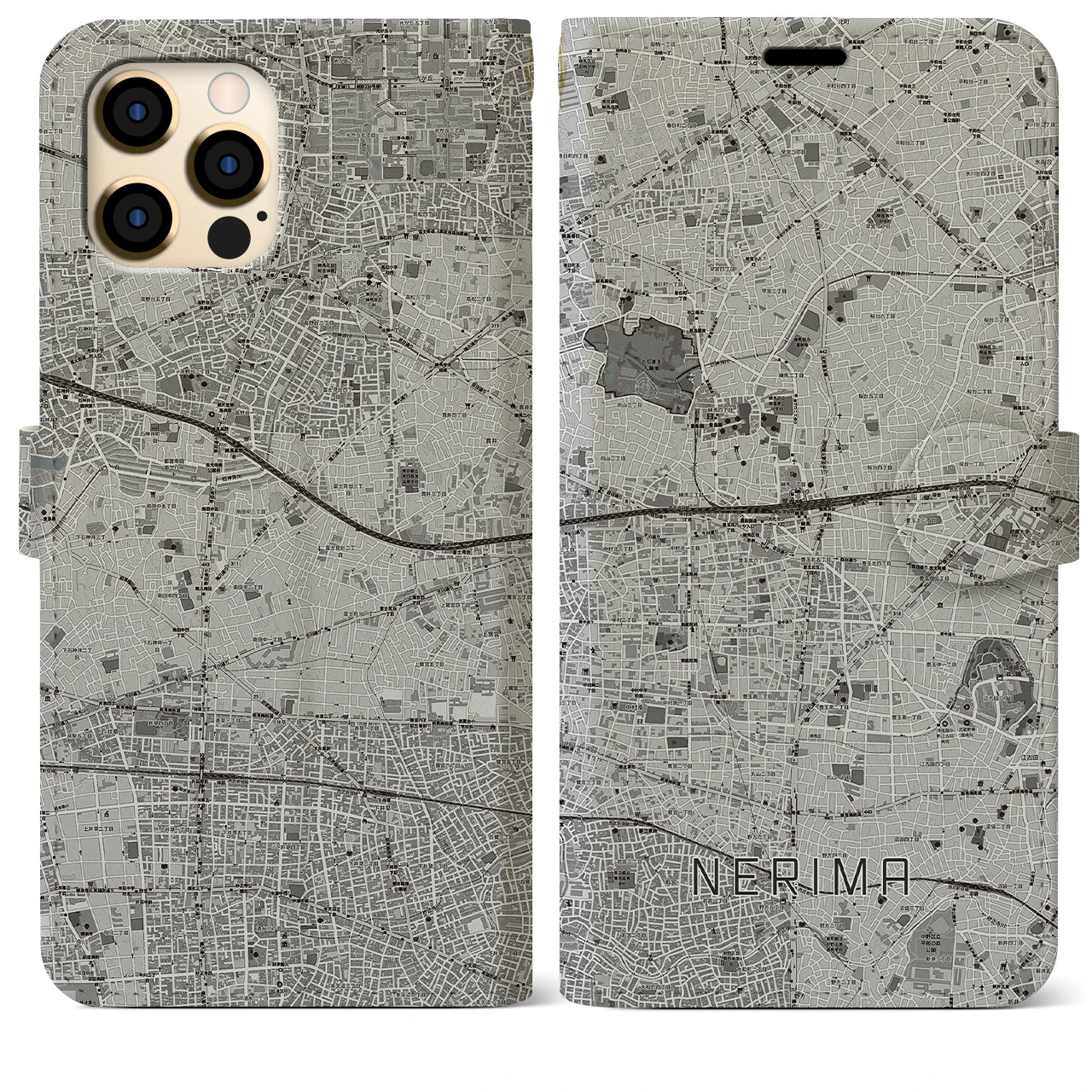 【練馬(東京都)】地図柄iPhoneケース(手帳タイプ)モノトーン・iPhone 12 Pro Max 用