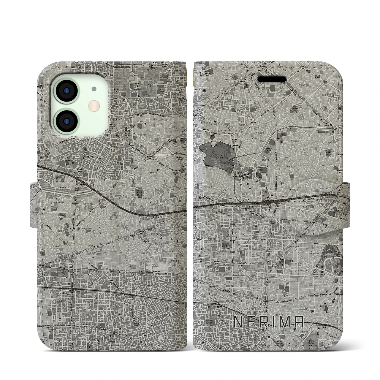【練馬(東京都)】地図柄iPhoneケース(手帳タイプ)モノトーン・iPhone 12 mini 用