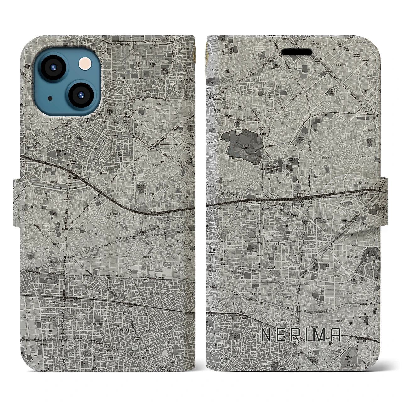 【練馬(東京都)】地図柄iPhoneケース(手帳タイプ)モノトーン・iPhone 13 用