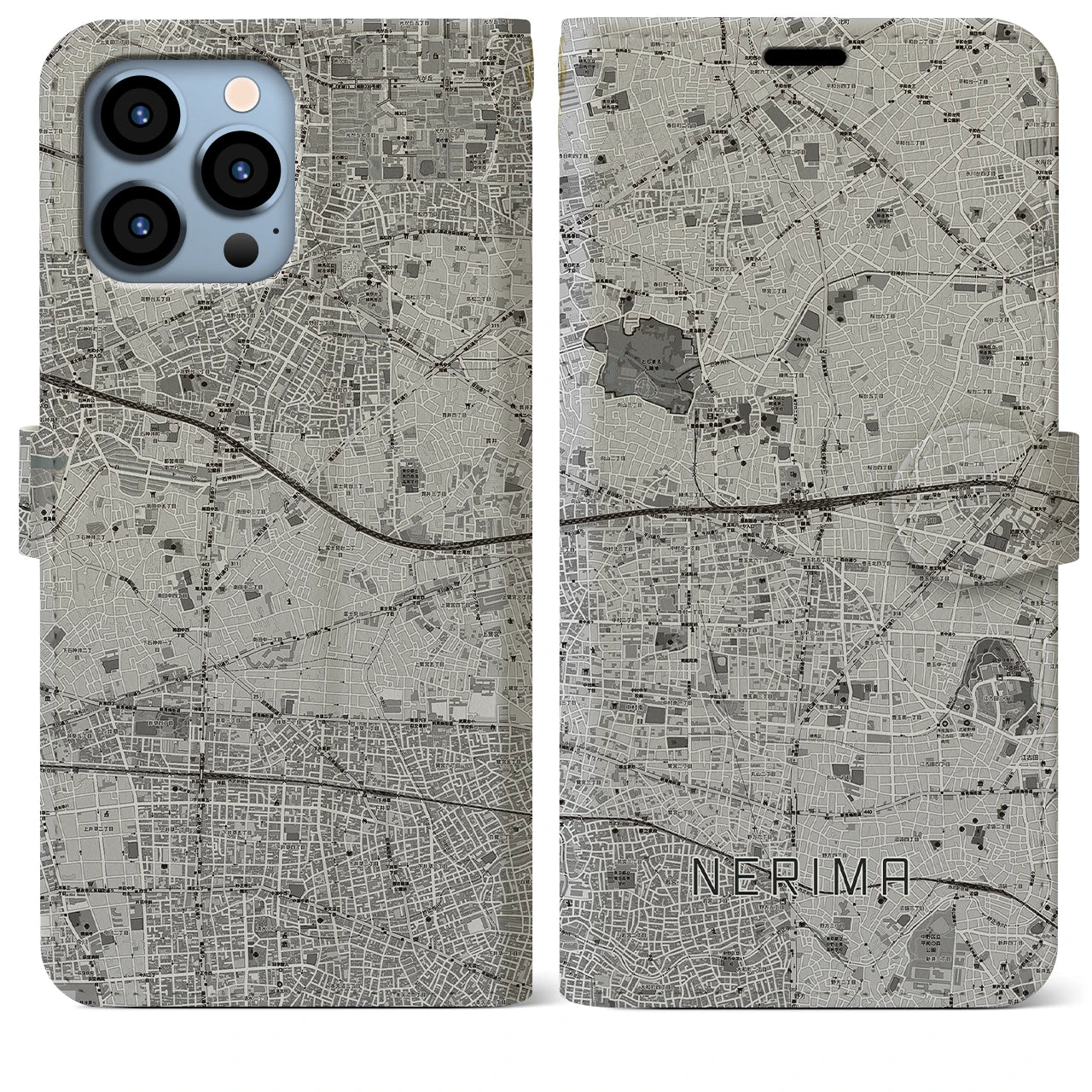 【練馬(東京都)】地図柄iPhoneケース(手帳タイプ)モノトーン・iPhone 13 Pro Max 用