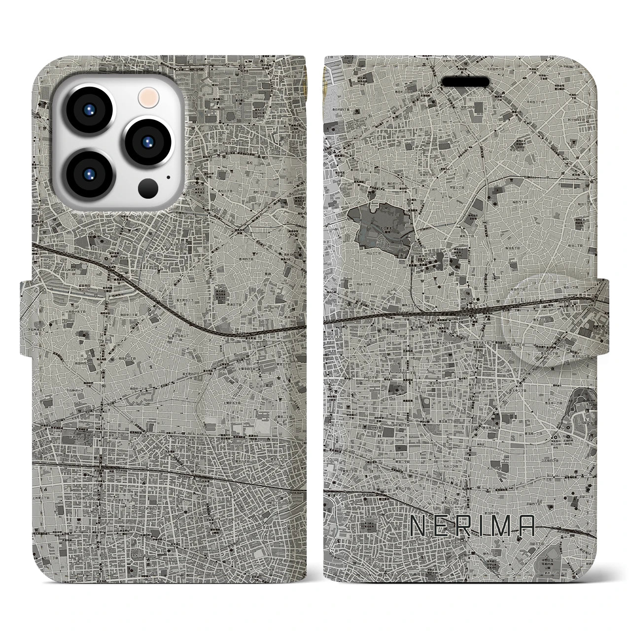 【練馬(東京都)】地図柄iPhoneケース(手帳タイプ)モノトーン・iPhone 13 Pro 用