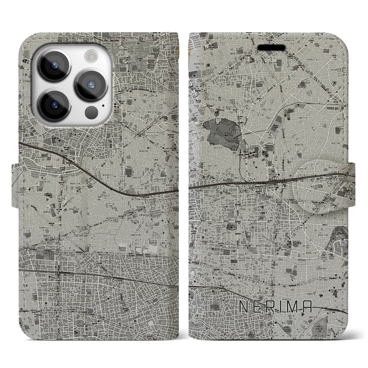 【練馬(東京都)】地図柄iPhoneケース(手帳タイプ)モノトーン・iPhone 14 Pro 用