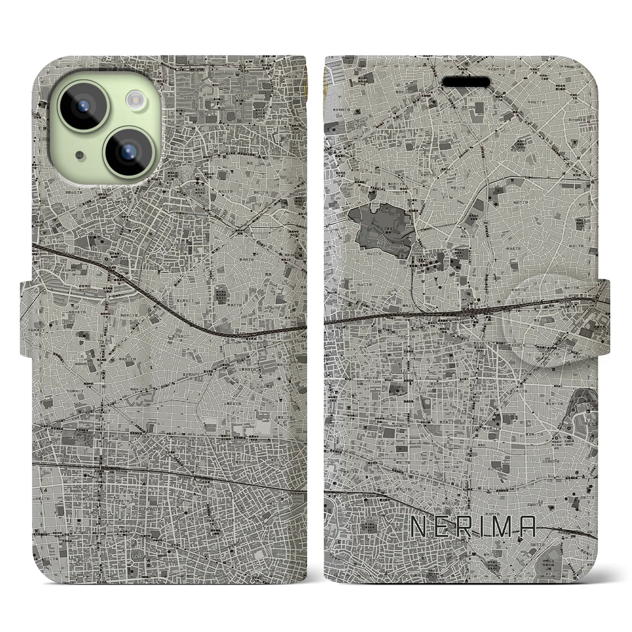 【練馬(東京都)】地図柄iPhoneケース(手帳タイプ)モノトーン・iPhone 15 用