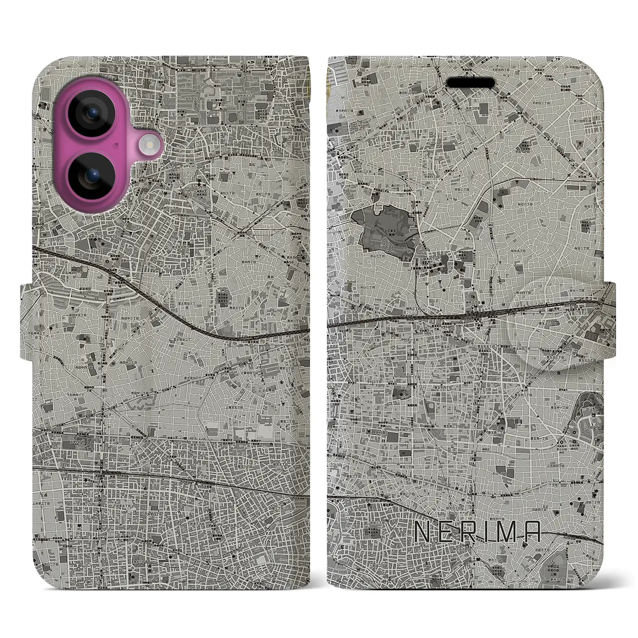 【練馬(東京都)】地図柄iPhoneケース(手帳タイプ)モノトーン・iPhone 16 Pro 用